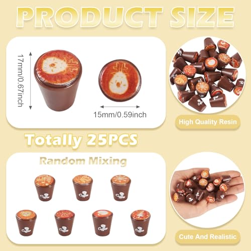 FASHEWELRY 25Pcs Mini Coffee Cups Resin Coffee Mug Model Coconut Brown Tea Cup Halloween Dollhouse Miniatures for Party Decor Ornaments Bracelets Keychain Dollhouse - color: Brown