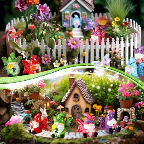 Wesiti 40 Pcs Spring Decoration Butterfly Mini Resin Gnomes 1.18 Inch Spring Miniature Figurine Statues Tiny Gnomes Decor for Table Dollhouse Desk Indoor Outdoor Home Garden Plant Pot - style: Butterfly