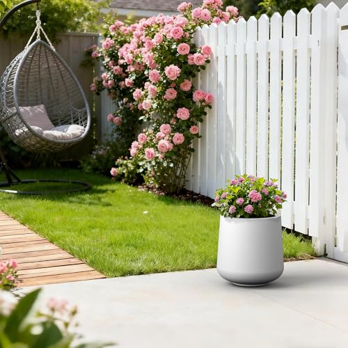 Kante Accent Round Curved White Concrete Planter 13" Dia, Outdoor - color: Pure White, size: 11.6" D