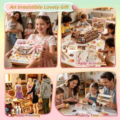 iLAND Crafts for Girls 8-12 Air Dry Clay Bakery Shop Craft Kits for Kids Ages 8-12, Creative 8-10 11 Year Old Girls Toys Birthday Gifts, Fun Family Game Night Activities Projects Best Teen Tween Gifts