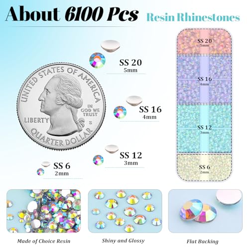 6100Pcs Jelly Resin Rhinestones for Crafting with 2Pcs 10ml B7000 Jewelry Glue, 1 Box Flatback Crystals Diamond (Clear AB) for Bedazzling Crafts DIY Nail Art Non Hotfix Gems for Clothing Shoes - color: AB, size: 1 Small Pack + 2Pc Glue