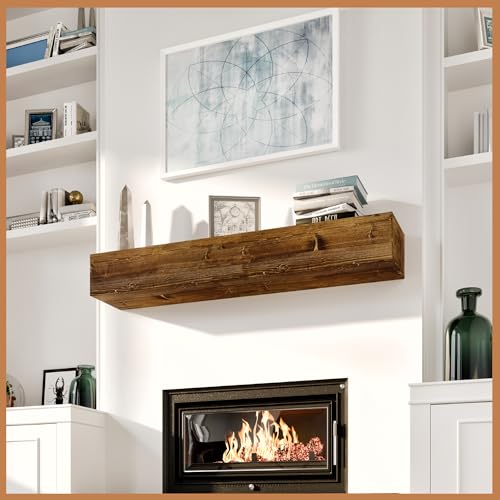 Avana Floating Fireplace Mantel - Natural Wood Mantles for Over Fireplace - Handcrafted Mantel Farmhouse Floating Shelf - Mounted Fireplace Wood Mantle - 48 X 8 X 5 Inches - Rustic Traditional - color: Rustic Traditional, size: 48 X 8 X 5