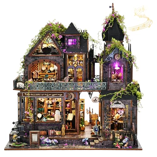 DIY Miniature House Kit, Dollhouse Magic City Gothic Witch House for Adults to Build, Birthday/Christmas Day Gift for Family and Friends, Prefab Tiny Home with LED Lights,Magic Castle - color: Magic Castle