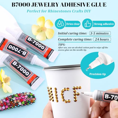 6100Pcs Resin Rhinestones for Crafting with 2Pcs 10ml B7000 Jewelry Glue, 1 Box Flatback Crystals Diamond (Gold) for Bedazzling Crafts DIY Nail Art Non Hotfix Gems for Clothing Shoes Tumblers - color: Gold, size: 1 Small Pack + 2Pc Glue