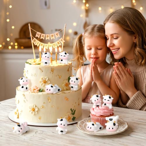 12 PCS Mini Cow Figurines Set, Cute Cow Figurine, Mini Resin Cows Fairy Garden Decor, Farm Animals Miniature Figurines Cow Cake Topper for Birthday Crafts DIY Ornaments