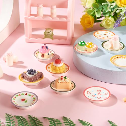 FASHEWELRY 10Pcs Resin Miniature Dollhouse Plates Playhouse Dishes 34mm Kitchen Tableware Models Display Ornaments for Micro Landscape Decoration Garden Home Party Decor - color: 5 Colors-round Plates