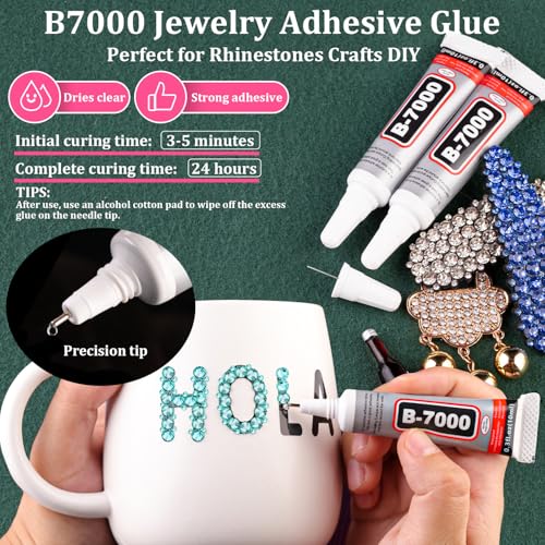 Resin Rhinestones for Crafting with B7000 Jewelry Glue, 1 Box Aquamarine Flatback Crystals with 3Pcs 10ml Glue for Bedazzling Crafts DIY Nail Art Makeup，Non Hotfix Gems for Clothing Shoes - color: Aquamarine, size: 1 Small Pack with Glue