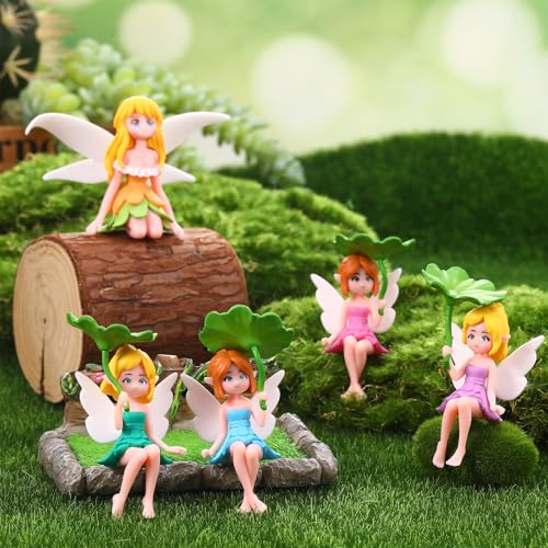 16 Pcs Miniature Fairy Figurines, Small Flower Fairies Lotus Leaf - size: 3.42*2.24 inch