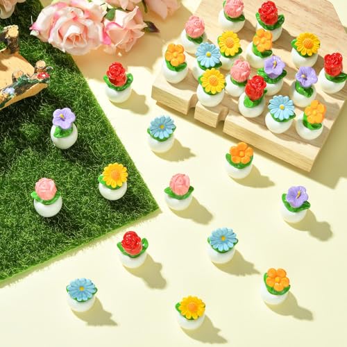 Stiesy Flower Pot Miniature Decorations 30Pcs, 6 Styles Mini Sizes Resin Plant Figurines for Home Office Desk Decor and Mini Garden Displays - color: Flower Pot-6 Styles-30pcs