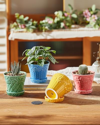 Metahom 3.8 Inch Succulent Pots, Colorful Ceramic Pots for Plants, Set of 4 - color: Assorted Colors, size: 3.8 Inch