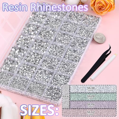 30000Pcs Resin Rhinestones for Bedazzling with Tweezers, Clear Rhinestones for Crafting with B7000 Jewelry Glue for DIY Crafts Clothing Tumblers Shoes Fabric Nail Art - color: Clear, size: X-Large Pack + 1Pc Glue