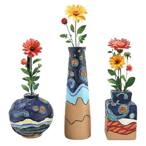 Colorful Abstract Resin Flower Pots Van Gogh Starry Night Unique Plant Pots - color: 3pcs Starry Night
