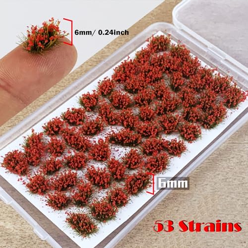 Woohome 53 Pcs DIY Miniature Flower Cluster Self Adhesive Flower Vegetation Groups Red Static Grass Tufts for Train Landscape Railroad Scenery Sand Military Layout Model Miniature Bases and Dioramas - color: Red