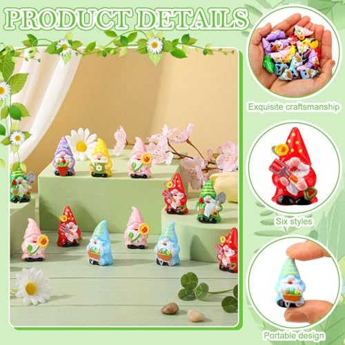 Yaomiao 60 Pcs Mini Gnomes Figurines Flower Resin Gnomes Figurines Decorations Sunflower Tulips Flowers Pots Mini Resin Gnome for Summer Table Landscape Fairy Garden Accessories Tiered Tray Decor - style: Spring
