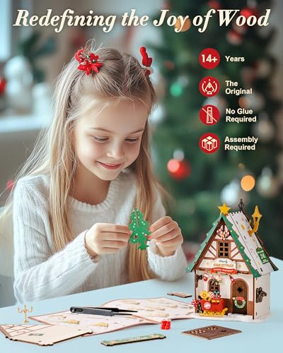 Rowood Miniature House Kit Christmas,Miniature Dollhouse Kits for Adults,Mini House Toy Building Kit,Craft Kits for Women on Christmas-Twinkling Christmas House