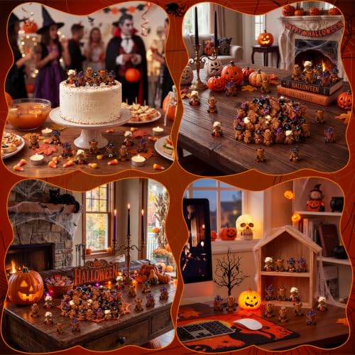 Yaomiao 60 Pcs Mini Halloween Highland Cow Figurines Resin Cow Statues - style: Halloween