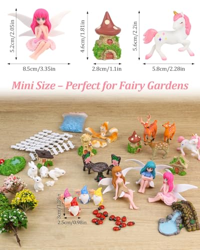 Avalution 70 Pcs Fairy Garden Accessories Kit, Miniature Fairies, Animals, Houses, Trees and Fences for Planters, Terrariums and DIY Decor - size: 70 Pcs