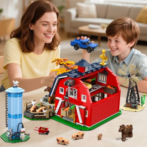 INSOON Western Farm Barn House Building Set with Lights for Boys Girls 8+