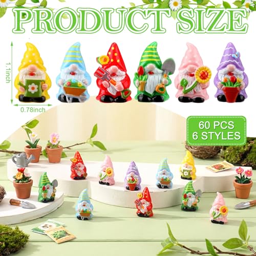 Yaomiao 60 Pcs Mini Flower Gnomes Figurines Bulk Resin Gnomes Statues - style: Spring