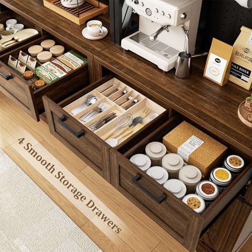 Unikito 71" Kitchen Pantry Cabinet with LED Light & Outlet, Microwave Stand - color: Weathered Brown, size: 63 Inch