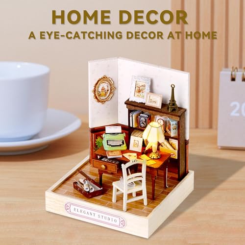 Kisoy Dollhouse Miniature with Furniture Kit, DIY 3D Wooden DIY House Kit with Dust Cover,Handmade Tiny House Toys for Teens Adults Gift(Elegant Studio) - color: Elegant Studio