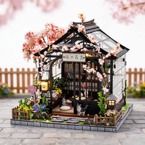 MAGQOO DIY Miniature Dollhouse Kit DIY Miniature House Kit Tiny Mini House Kits with Furniture 1:24 Scale 3D Puzzles(Spring Sakura) - color: Spring Sakura