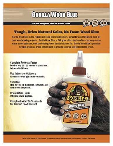 Gorilla Wood Glue; 8 Ounce Bottle; Natural Wood Color; (Pack of 8) - size: 8 Ounce (Pack of 8)