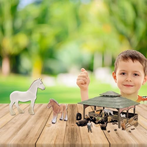 Gemini&Genius Horses Toys for Kids, Farm Horse with Cub Farm Animal Playset - color: A-white Mare and Pony
