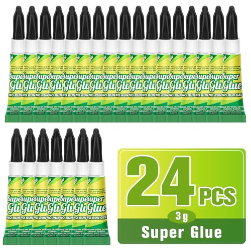 Super Glue Gel Clear 3 Gram (Pack of 24) for Plastic Metal & Wood – Instant CA Adhesive All Purpose Multipack, Cyanoacrylate Glue for Ceramic 3D Printing Shoe Crafts, Strong Bonding Single Use Minis - size: 24 x 3G