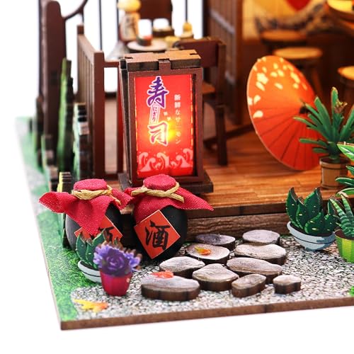 MAGQOO DIY Miniature Dollhouse Kit DIY Miniature House Kit Tiny Mini House Kits with Furniture 1:24 Scale 3D Puzzles(Sushi House) - color: Sushi House