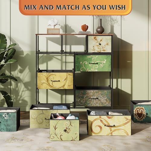 WLIVE Tall Dresser for Bedroom, 9 Drawer Chest of Drawers, Floral - color: Floral Painted