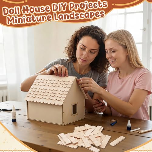 Wenqik 100 Strips Dollhouse Roof Shingles, Natural Wood - color: Natural Wood