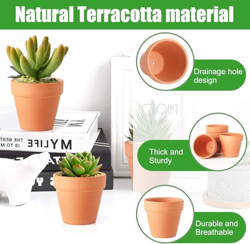 24 Pack 3 Inch Terracotta Pots, Mini Clay Pots with Drainage Holes