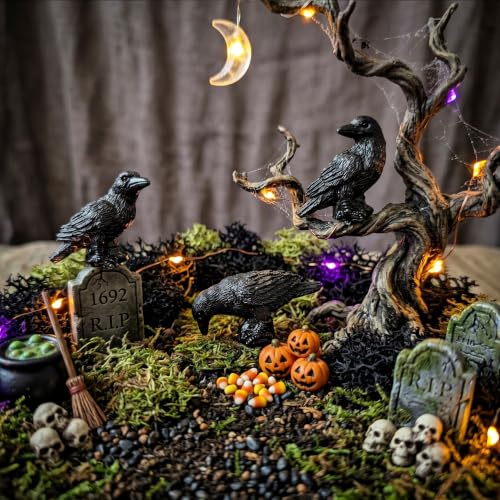 FESTGLOX 50Pcs Resin Mini Crows Figurines for Spooky Halloween Party Favors - color: Black Crows-50pcs