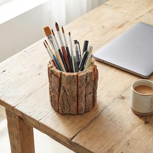 NUOBESTY 2 pcs Bark Flower Pot Rustic Succulent Planter Waterproof Log Plant Container Tree Stump Flower Pot for Home Garden Farmhouse Decor Table Centerpiece 4.72 X 4.72 X 3.93 in
