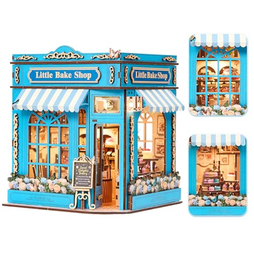 DIY Miniature Dollhouse Kit - 3D Wooden Puzzle for Adults, Illuminated Bakery Model Craft Kit with LED Light, Creative Diorama Room Decor & Hobby Gift,Little Bake Shop - color: Little Bake Shop