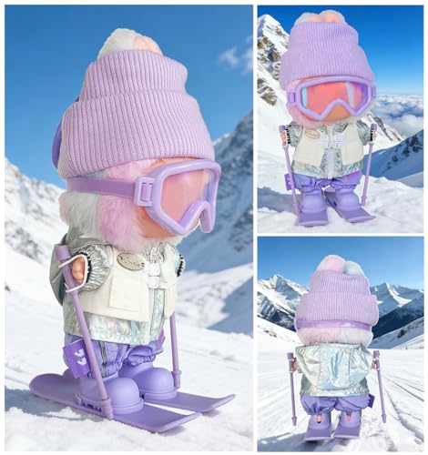 17cm Doll Clothes & Accessories Set for Labubu, Purple Ski Outfits - color: Purple