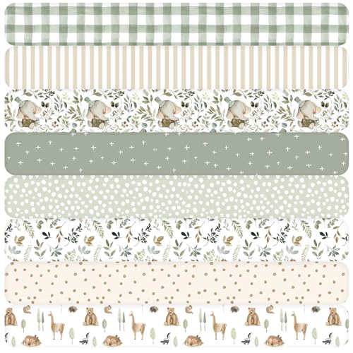 Tigeen 8 Pcs Fat Quarters Fabric Bundles, Sage Green Woodland Animal - style: Sage Green Woodland Animal