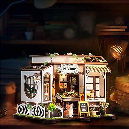 GuDoQi DIY Miniature House Kits, DIY Miniature Dollhouse Kit with Furniture, Tiny House Kits 1:24 Scale, Creative DIY Crafts for Adults, Christmas Day Birthday Gifts, Pet Shop - color: Pet Shop