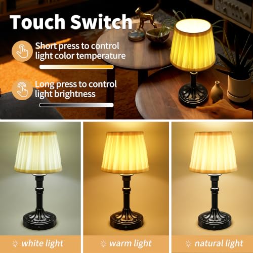 Mr.White Set of 2 Rechargeable Cordless Table Lamp with Fabric Shade, 5200mAh Battery Operated LED Table Light, for Restaurant Kitchen Patio Dinner Dining (Black) - color: 12.4" Black (2 Pack)