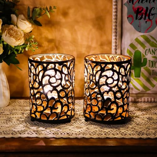 JHY DESIGN Set of 2 Battery Operated Lamps 6.5''H Metal Table Lamp Vintage Cordless Lights with 6-Hours Timer Fairy Lights for Home Decor Living Room Bedroom Wedding Indoor Outdoor(Black)