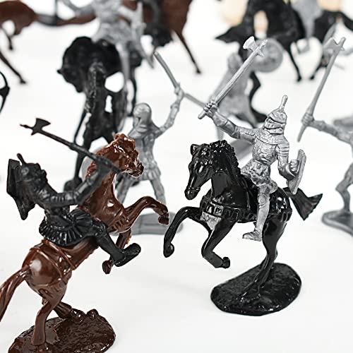 Army Knight Figures 28PCS Medieval Knight Soldiers with Horses and Cavalrymen, Knight Miniatures Playset, Medieval Party Favors, Cake Toppers and Collectors