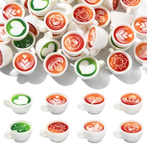 Stiesy 40 Pcs Resin Coffee Cup Miniature Set 8 Styles Caffe Latte Matcha Drinks Figurines for Dollhouse Display and Micro Landscape Decor - color: Coffee Cup-40pcs