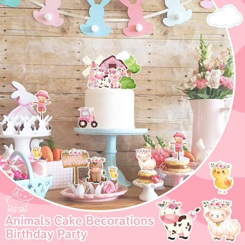 MEMOVAN Pink Farm Cake Toppers Farm Animal Cake Decor Farm Cupcake Toppers - color: Pink