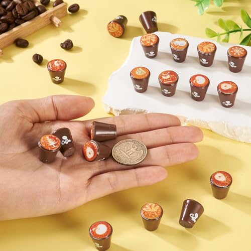 FASHEWELRY 25Pcs Mini Coffee Cups Resin Coffee Mug Model Coconut Brown Tea Cup Halloween Dollhouse Miniatures for Party Decor Ornaments Bracelets Keychain Dollhouse - color: Brown