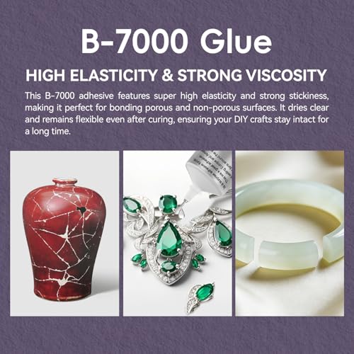 B-7000 Glue for Rhinestones and Jewelry Making | 50ml Clear Multipurpose Adhesive with Precision Tip | Super Strong Viscosity Craft Glue for Phone Screen Fabric Glass Wood | Waterproof Industrial Glue