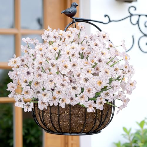 Bassion 24 Bundles Artificial Flowers for Outdoors Decorations, White - color: White