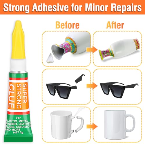 3g X 24 Pack Super Glue Clear for All Purpose, Fast Drying Liquid Formula Super Glue Liquid Cyanoacrylate (Ca) Glue for Plastic, Metal, Wood, Leather, Ceramic, Crafts Repair - style: 24 X 3G，New
