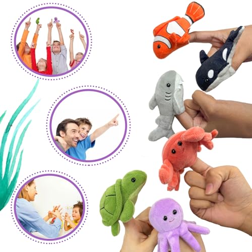 6pcs Finger Puppets Set, Cute Sea Animal Finger Puppet for Role-Playing Mini Hand Puppets Suitable for Kids,Sea Animal Puppets for Storytelling, Realistic Finger Puppet for Toddlers. - color: Sea