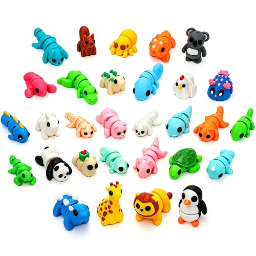 30Pcs 3D Printed Animals Set for Kids, Mini Little Animals Figures for Party Favors Gifts Pocket Fidget Toys Bulk, Goodie Bag Stuffers Classroom Birthdays Rewards for Toddlers Desk Office Pet Decor - color: Colorful 30pc